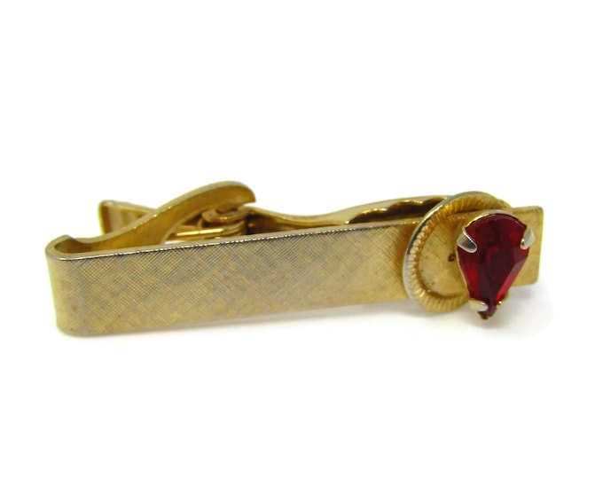 Red Jewel Tie Clip Men's Vintage Gold Tone Beautiful Design