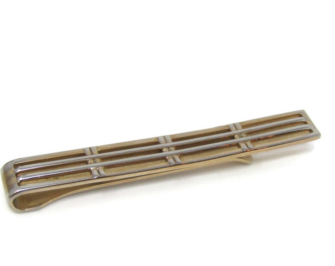 Beautiful Grill Design Tie Clip Bar Gold Tone Vintage Men's Jewelry Nice Design