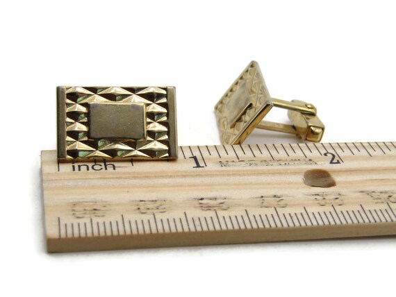 Textured Diamond Pattern Rectangle Cuff Links Men… - image 4