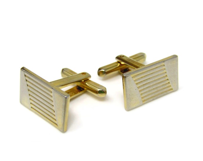 Retro Grooved Cufflinks for Men Vintage Gold Tone Nice Design Made in USA