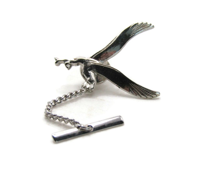 Bird With A Fish Tie Pin And Chain Men's Jewelry Silver Tone