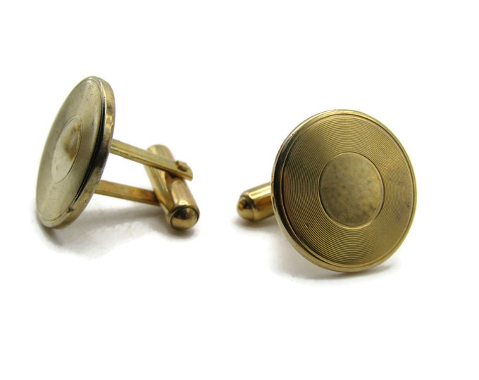 Round Lined Circle Center Cuff Links Men's Jewelry Gold Tone