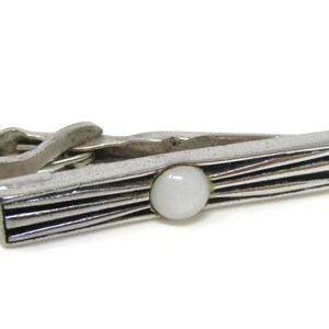 White Center Modernist Tie Clip Bar Silver Tone Vintage Men's Jewelry Nice Design