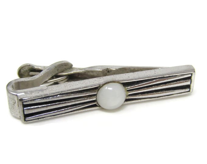 White Center Modernist Tie Clip Bar Silver Tone Vintage Men's Jewelry Nice Design