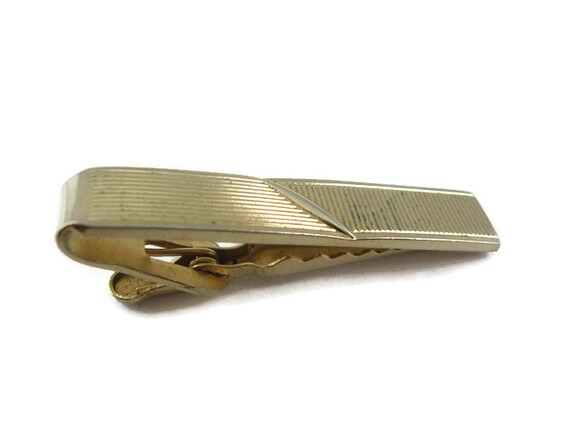 Vintage Tie Bar Clip: Grooved Lines Vertical & Ho… - image 1