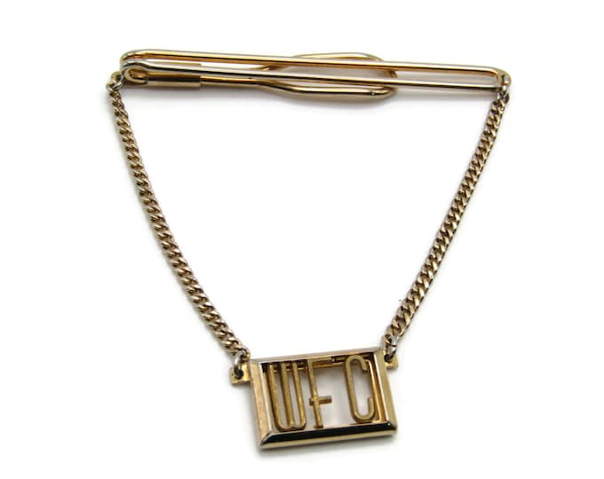 WFC Initials Letters Monogram Open Body Gold Tone Tie Chain Tie Bar Tie Clip Men's Jewelry