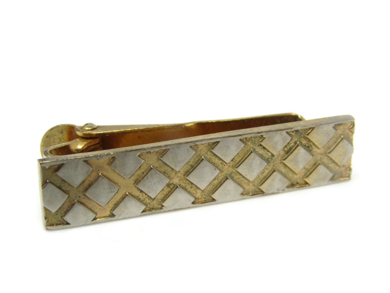 Crossed Lines Fence Design Tie Bar Clip Gold Tone Stand Out w Style Fit In with Class