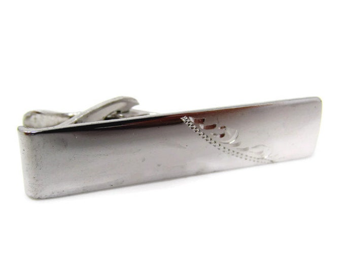 Half Textured Half Smooth Tie Clip Vintage Tie Bar: Silver Tone