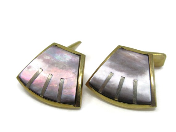 Gorgeous Dark Mother of Pearl Cufflinks for Men's… - image 3