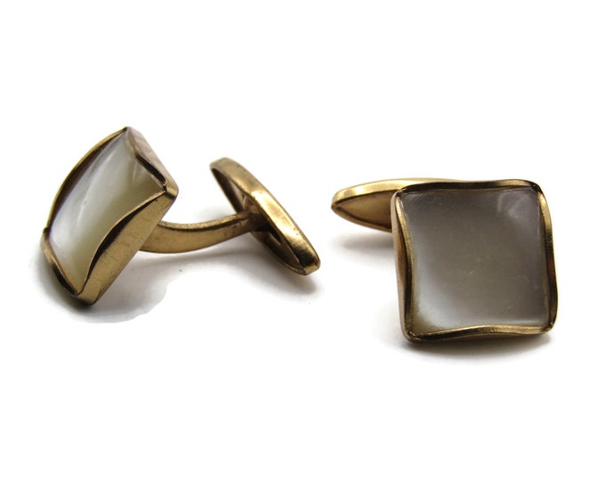 Square White Stone Inlay Cuff Links Men's Jewelry Gold Tone