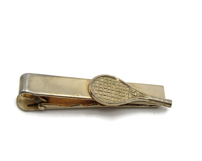 Tennis Racket Tennis Player Gold Tone Tie Bar Tie Clip Men's Jewelry