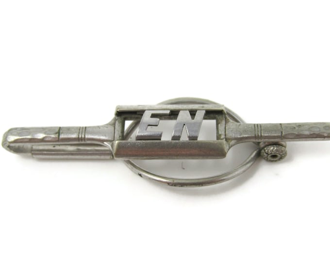 Letters EN Initial Hammered Texture Tie Clip Bar Gold Tone Vintage Men's Jewelry Nice Design