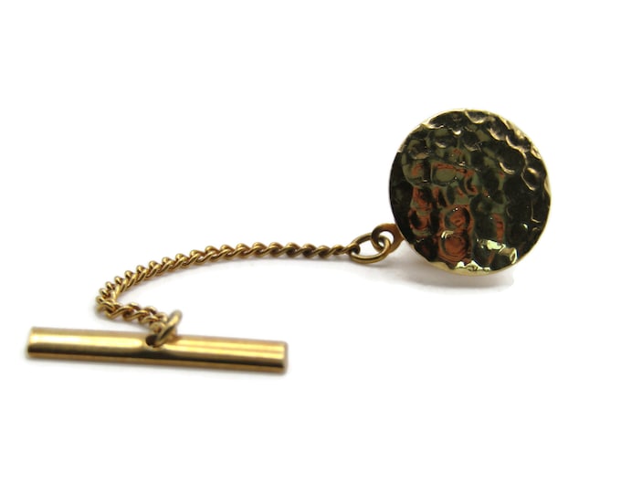 Textured Circle And Chain Tie Pin Men's Jewelry Gold Tone