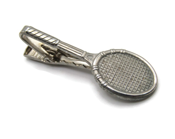 Tennis Racket Sport Silver Tone Vintage Tie Clip Tie Bar Men's Jewelry