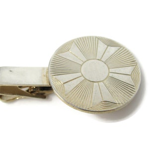 Fancy Circle Tie Bar Clip Gold Tone Vintage Men&#39;s Jewelry Nice Design