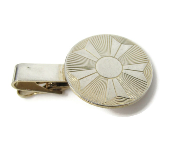 Fancy Circle Tie Bar Clip Gold Tone Vintage Men's Jewelry Nice Design