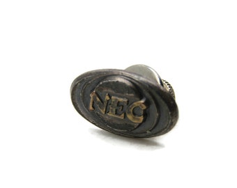 NEC Oval Tie Lapel Pin Men's Jewelry Silver Tone