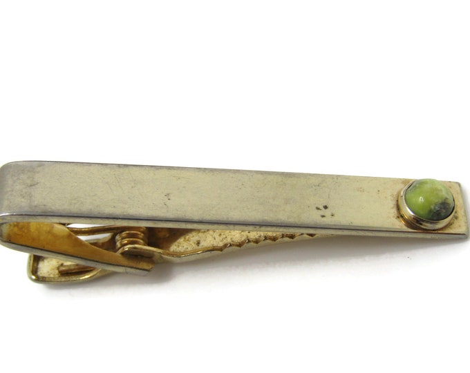 Green Stone Tie Clip Tie Bar: Vintage Gold Tone - Stand Out from the Crowd with Class