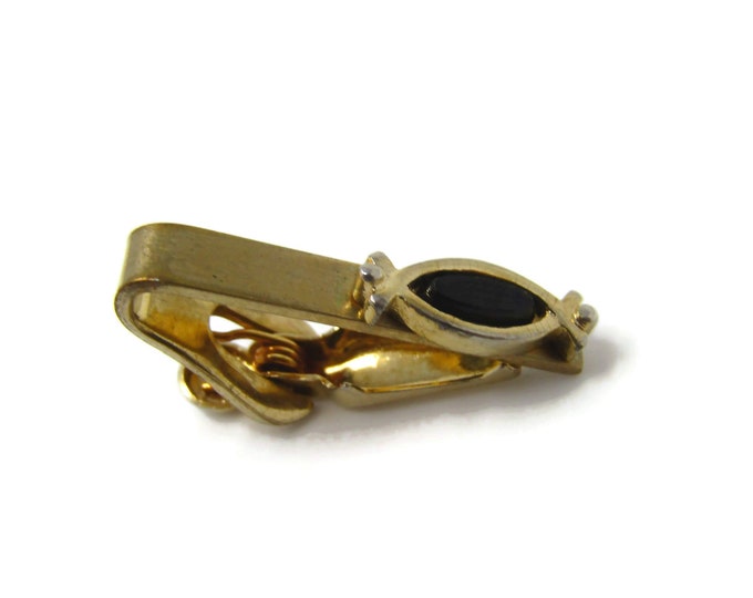 Modernist Black Glass Tie Clip Tie Bar: Vintage Gold Tone - Stand Out from the Crowd with Class