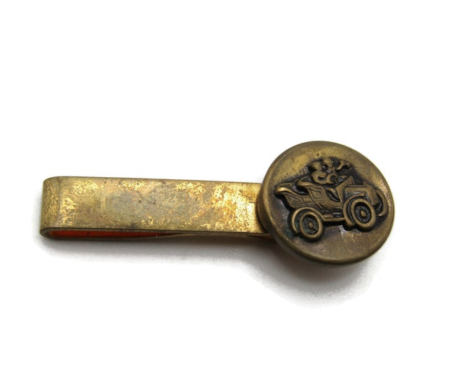 Vintage Car Vehicle Transportation Circle Etched Design Gold Tone Tie Clip Tie Bar Men's Jewelry