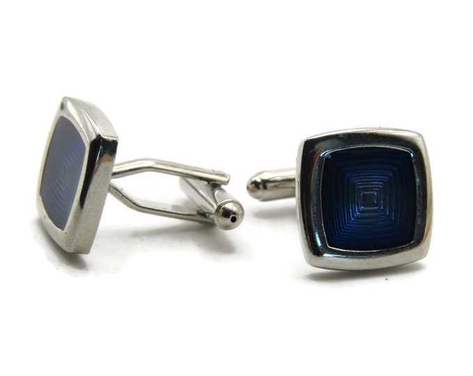 Blue Square Pattered Stone Inlay Square Cuff Links Men's Jewelry Silver Tone