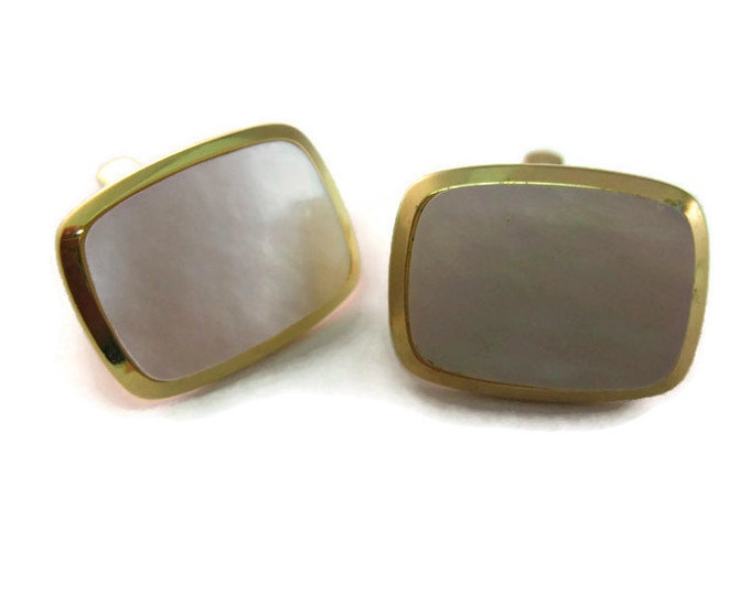 Vintage Cufflinks for Men: Mother of Pearl Beautiful Rounded Corner Rectangle Design