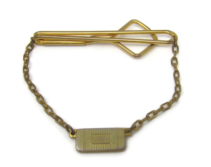 Chain w/ Metal Medallion Tie Clip Bar Gold Tone Vintage Men's Jewelry Nice Design