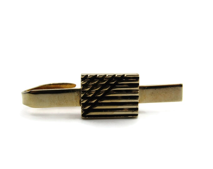 Flag Etched Center Design Gold Tone Classic Design Tie Bar Tie Clip Men's Jewelry