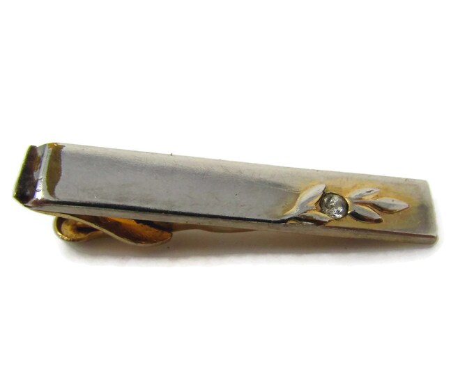 Vintage Tie Clip Tie Bar: Clear Jewel Plant Design
