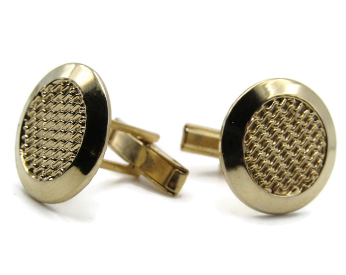 Textured Circle Cuff Links Men's Jewelry Gold Tone