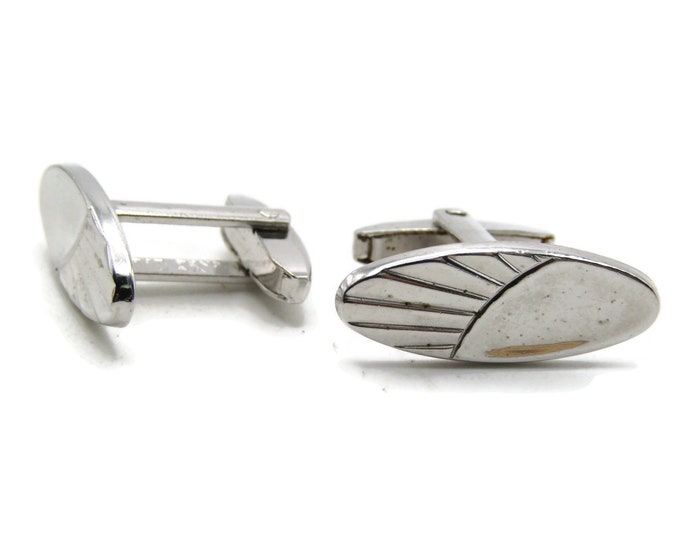 Oval Sunburst Design Cuff Links Men's Jewelry Silver Tone