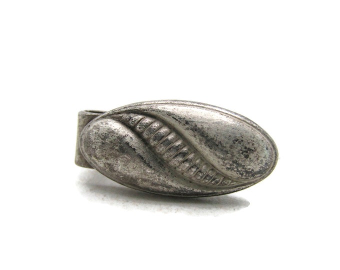 Oval Vintage Textured Line Tie Bar Silver Tone Industrial Tie Clip Men's Jewelry