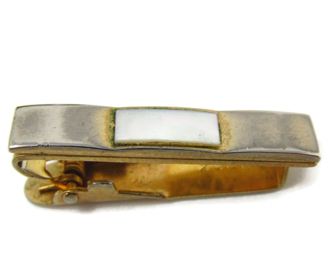Mother of Pearl Tie Clip Men's Vintage Tie Bar Nice Gold Tone