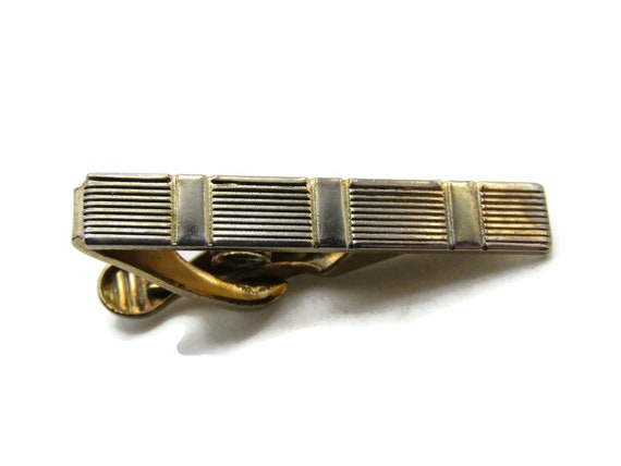 Geometric Line Pattern Tie Clip Modernist Tie Bar… - image 1