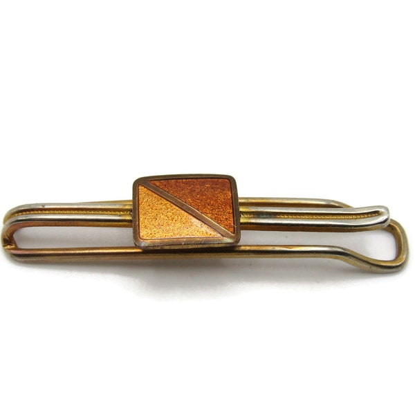 Brown Stone Inlay Open Body Modernist Steam Punk Design Gold Tone Tie Clip Tie Bar Men's Jewelry