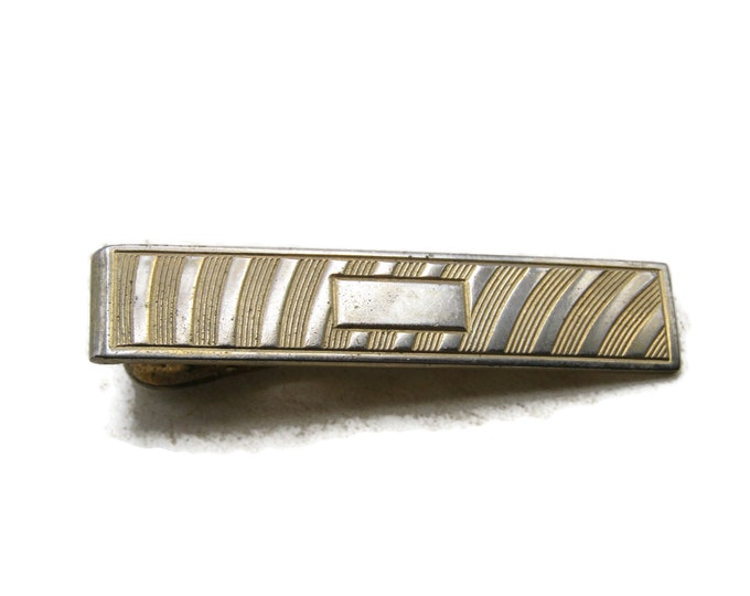 Curved Line & Rectangle Design Tie Clip Tie Bar Men's Jewelry Gold Tone