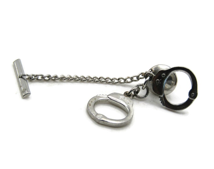 Handcuffs And Chain Tie Pin Men's Jewelry Silver Tone