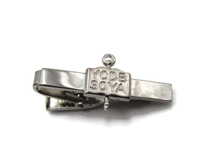 YCDB SOYA Lettering Monogram Silver Tone Tie Bar Tie Clip Men's Jewelry