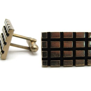 Square & Rectangle Pattern Cuff Links Men's Jewekry Black And Gold Tone