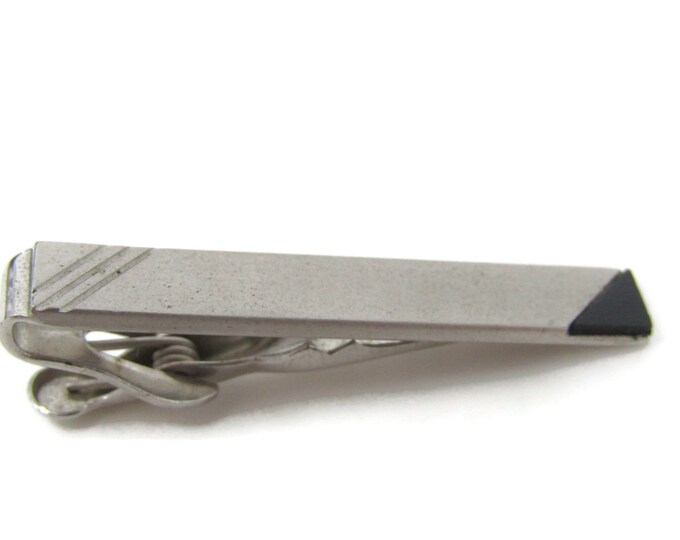 Black Corner Tie Clip Bar Silver Tone Vintage Men's Jewelry Nice Design