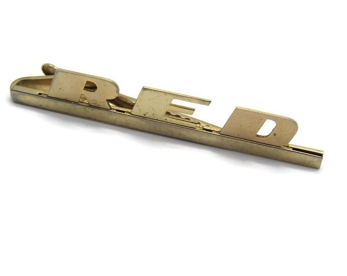 Vintage Tie Clip Tie Bar Gold Tone RED Initials Letters Nice Design Men's Jewelry