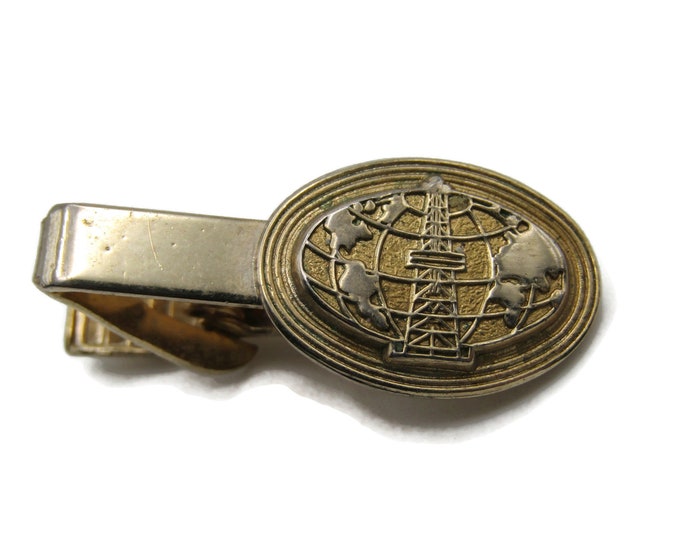 Globe And Building Tie Clip Tie Bar Men's Jewelry Gold Tone