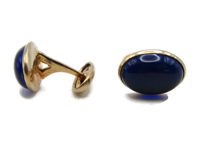 Blue Stone Inlay Cuff Links Gold Tone Men's Jewelry