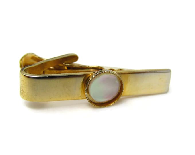 Vintage Tie Clip Bar for Men: Mother of Pearl Center Gold Tone Body