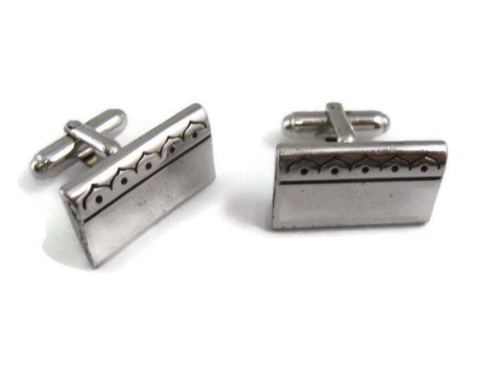 Vintage Cufflinks for Men: mInteresting Dot Dome Pattern Silver Tone Rectangle