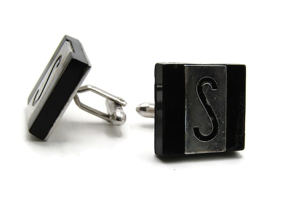S Letter Initial Monogram Square Cuff Links Men's… - image 1