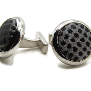 Grey And Black Dot Fabric Cuff Links Men&#39;s Jewelry Silver Tone