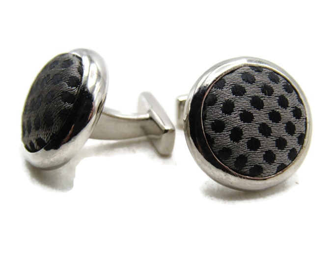 Grey And Black Dot Fabric Cuff Links Men's Jewelry Silver Tone