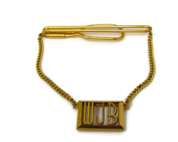 WJB Initials Tie Clip Men's Vintage Tie Bar Gold Tone Art Deco Design