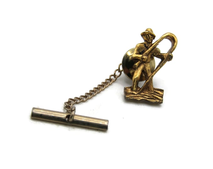 Fisherman Tie Lapel Pin Gold Tone Men's Jewelry